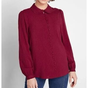 Modcloth Blouse M Women's Red Thoroughly Ladylike Button Up Long Sleeve Classy